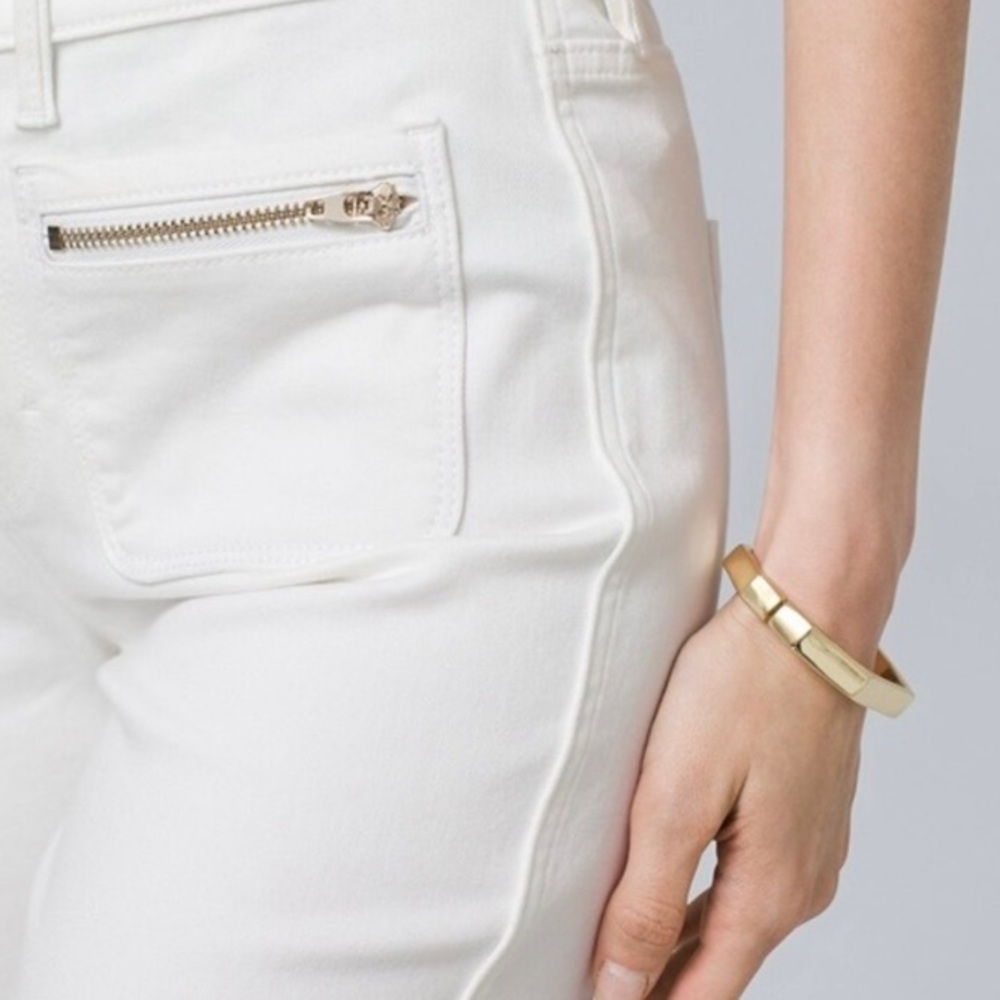 NEW WHBM High Rise Flare White Denim Cropped Jean, Size 8